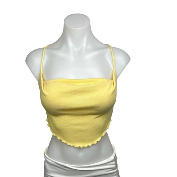 Urban Outfitters Tops - Urban Outfitters Yellow Square Neck Strappy Lettuce Hem Brami Cropped Top Sz XS